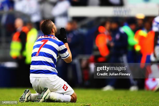 Adel Taarabt of Queens Park Rangers celebrates after team mate Djibril Cisse scores the only goal of the game during the Barclays Premier League...