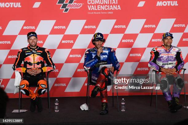 Brad Binder of South Africa and Red Bull KTM Factory Racing, Alex Rins of Spain and Team Suzuki ECSTAR and Jorge Martin of Spain and Pramac Racing...