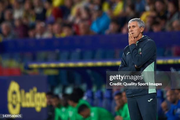 Quique Setien, Manager of Villarreal CF looks on during the LaLiga Santander match between Villarreal CF and RCD Mallorca at Ciutat de Valencia on...