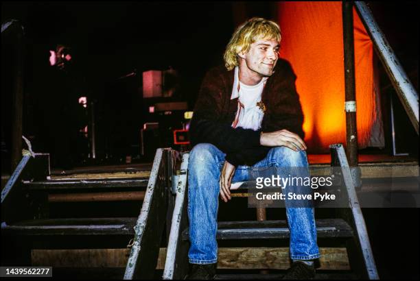 Kurt Cobain singer/guitarist in rock band Nirvana waiting to go on stage Belfast 1992
