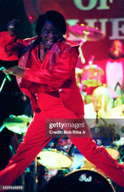 Legendary singer James Brown, known as the 'Godfather of Soul', performs in concert at the 'House of Blues', April 27, 1988 in Hollywood section of...