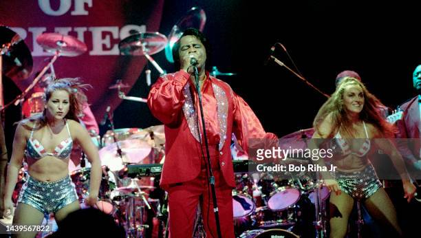 Legendary singer James Brown, known as the 'Godfather of Soul', performs in concert at the 'House of Blues', April 27, 1988 in Hollywood section of...