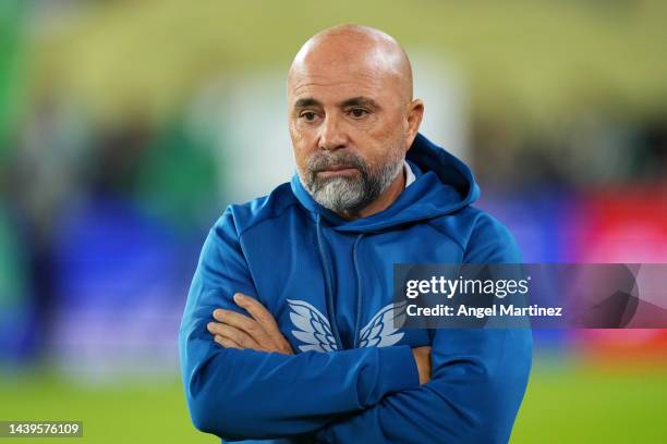 Jorge Sampaoli, Head Coach of Sevilla FC looks on prior to the LaLiga Santander match between Real Betis and Sevilla FC at Estadio Benito Villamarin...