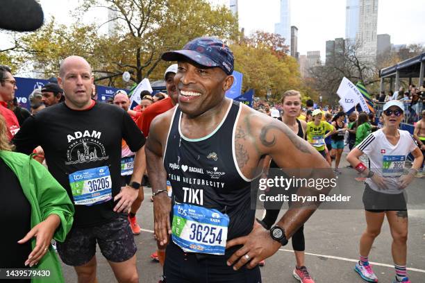 Tiki Barber finishes the 2022 TCS New York City Marathon on November 06, 2022 in New York City.