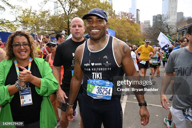 Tiki Barber finishes the 2022 TCS New York City Marathon on November 06, 2022 in New York City.