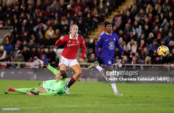 Alessia Russo of Manchester United Women scores their first goal during the FA Women's Super League match between Manchester United and Chelsea at...
