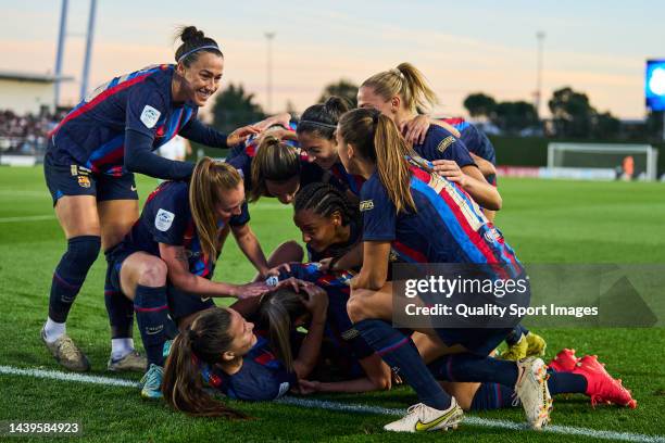 Ana-Maria Crnogorcevic of FC Barcelona celebrates after scoring her team's first goal during The Liga F match between Real Madrid and FC Barcelona at...