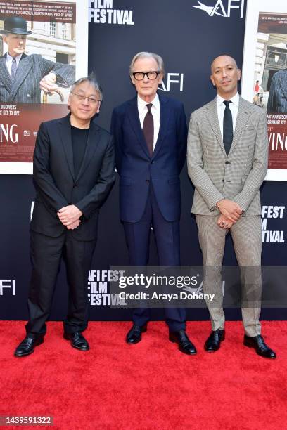 Kazuo Ishiguro, Bill Nighy and Oliver Hermanus attend the "Living" Premiere during the 2022 AFI Fest at TCL Chinese Theatre on November 06, 2022 in...