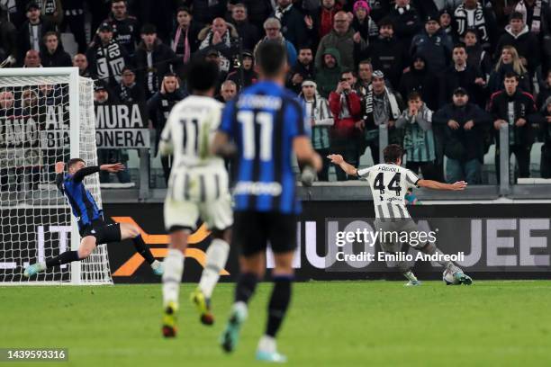 Nicolo Fagioli of Juventus scores their team's second goal during the Serie A match between Juventus and FC Internazionale at on November 06, 2022 in...