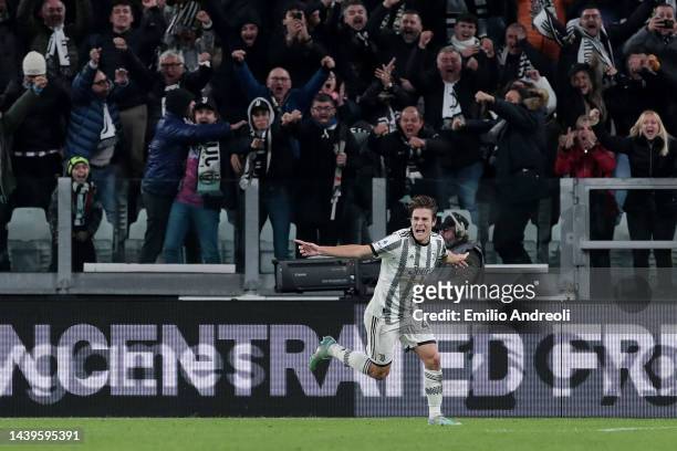 Nicolo Fagioli of Juventus celebrates scoring their side's second goal during the Serie A match between Juventus and FC Internazionale at on November...