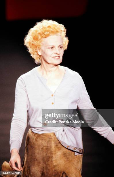 Designer Vivienne Westwood walks the runway at show finale.