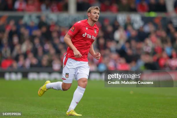 Sam Dalby of Wrexham looks on during the Emirates FA Cup First Round game between Wrexham and Oldham Athletic at Racecourse Ground on November 06,...