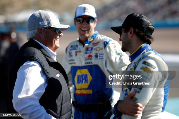 Hall of Famer and HMS team owner, Rick Hendrick spends time with crew chief Alan Gustafson and Chase Elliott, driver of the NAPA Auto Parts...