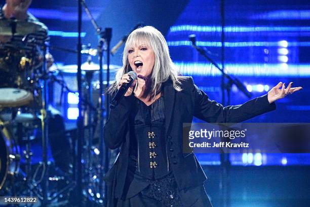 Pat Benatar performs on stage during the 37th Annual Rock & Roll Hall Of Fame Induction Ceremony at Microsoft Theater on November 05, 2022 in Los...