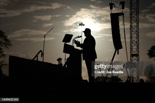 Former U.S. President Donald Trump speaks at a rally for Sen. Marco Rubio at the Miami-Dade Country Fair and Exposition on November 6, 2022 in Miami,...