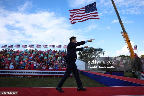 Sen. Marco Rubio walks off the stage before the arrival of former U.S. President Donald Trump at the Miami-Dade Country Fair and Exposition on...