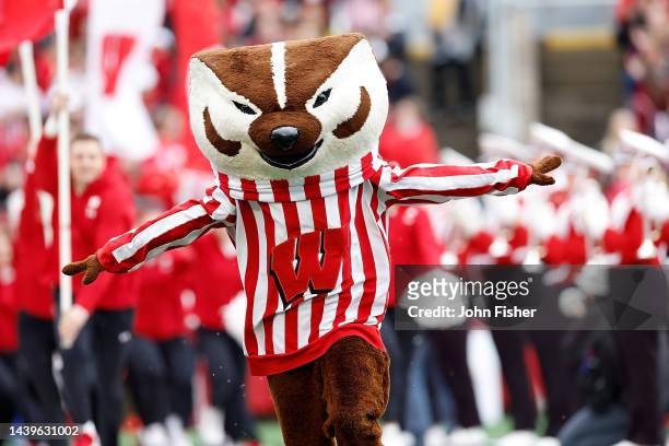 Bucky Badger takes the field before the game against the Maryland Terrapins at Camp Randall Stadium on November 05, 2022 in Madison, Wisconsin.