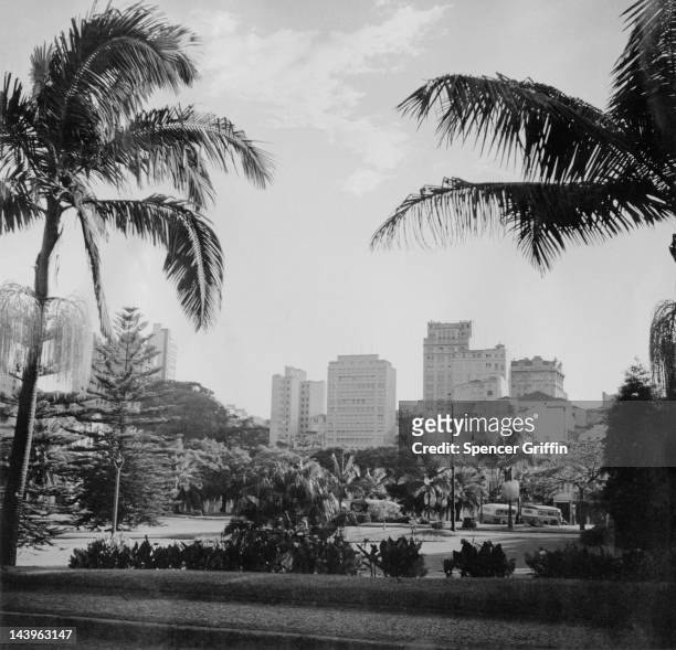 View of Sao Paulo, Brazil from one of the city's parks, circa 1955.