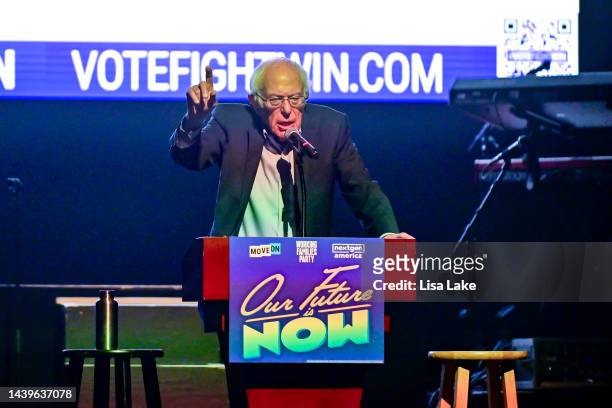 Senator Bernie Sanders speaks during the “Our Future is Now” tour at Franklin Music Hall on November 06, 2022 in Philadelphia, Pennsylvania.