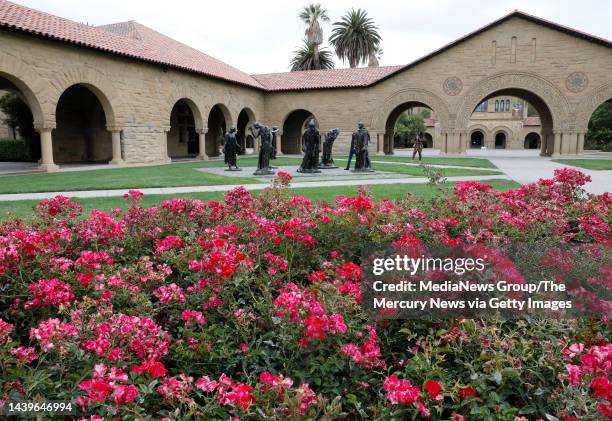 Memorial Court is seen on the Stanford University campus in Stanford, Calif., on Wednesday, August 5, 2020.