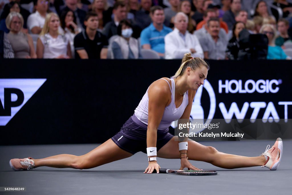 Aryna Sabalenka Of Belarus Does A Split On Court After A Shot Against aryna-sabalenka-of-belarus-does-a-split-on-court-after-a-shot-against