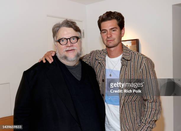 Guillermo del Toro and Andrew Garfield attend Netflix's Guillermo del Toro's Pinocchio Los Angeles Tastemaker Screening at ROSS HOUSE on November 06,...