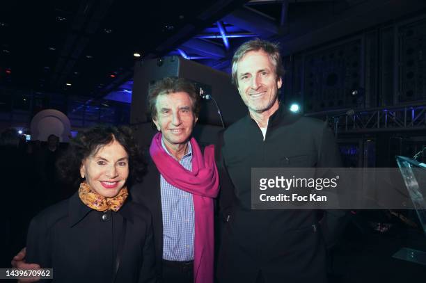 Monique Lang, Jack Lang and Frederic Jousset from Beaux Arts Magazine attend "United Artists for Ukraine" Cocktail hosted by La Fondation Hexagon...