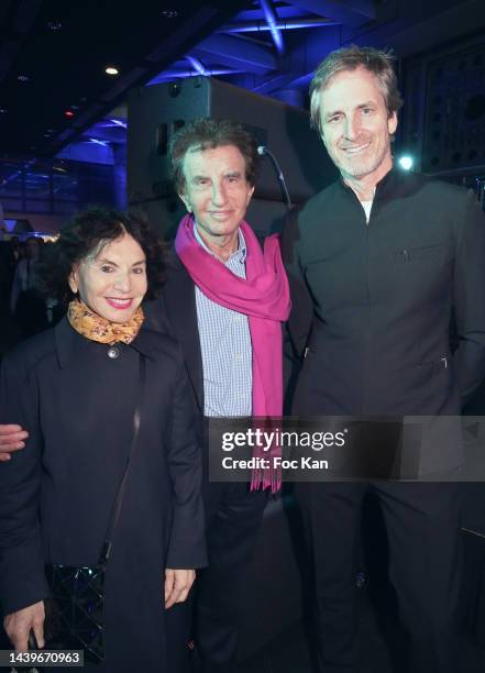 Monique Lang, Jack Lang and Frederic Jousset from Beaux Arts Magazine attend "United Artists for Ukraine" Cocktail hosted by La Fondation Hexagon...