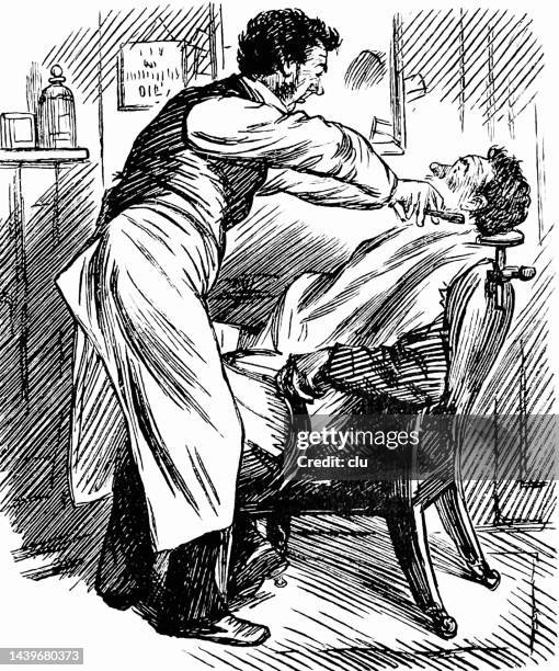 barber shaves a man - barber shop stock illustrations