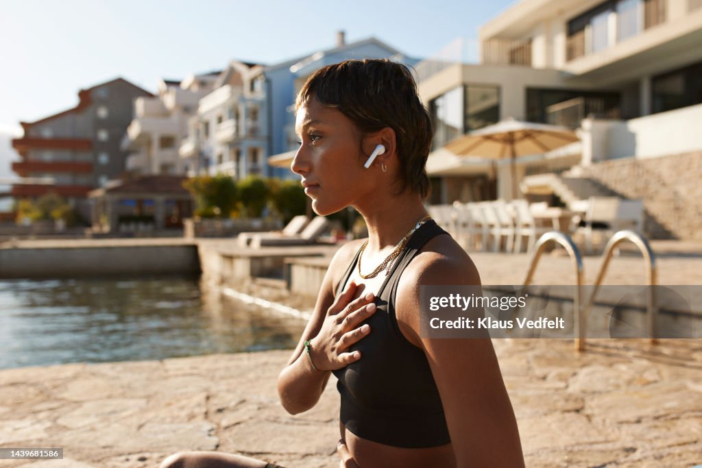 Woman practicing breathing exercise