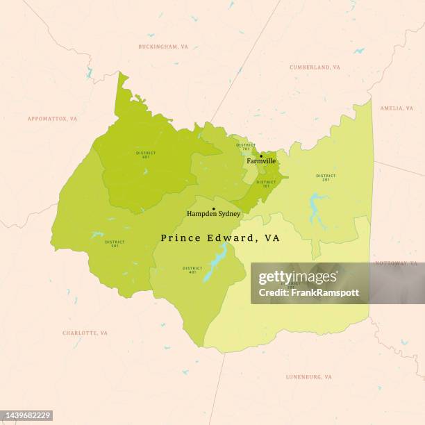 va prince edward county vector map green - farmville virginia stock illustrations
