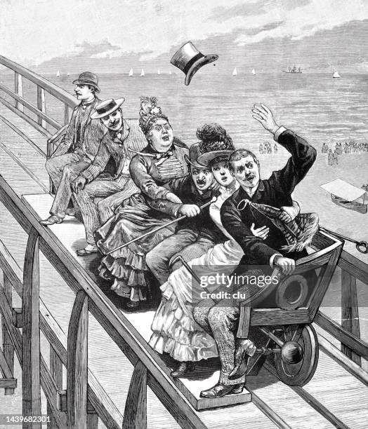 new york city, coney island roller coaster, 1886 - coney island stock illustrations