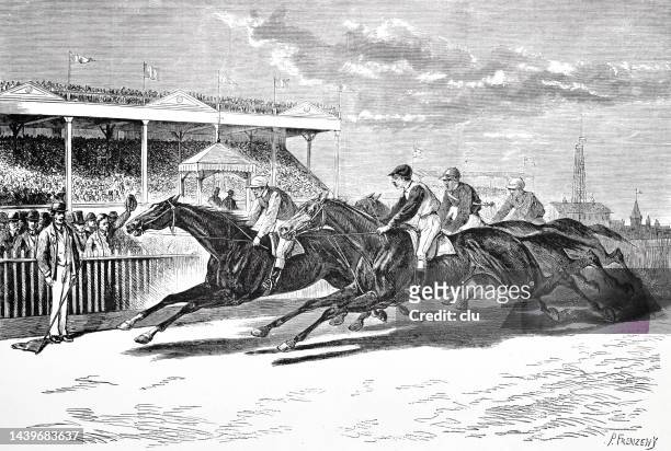 new york city, the brighton beach fair grounds, racecourse 1879 - jockey pattern stock illustrations