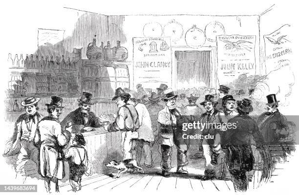 illustrations, cliparts, dessins animés et icônes de new york, salon de vote, 1858 - saloon