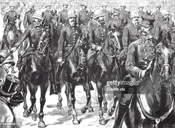 new york city, police parade 1885 - 1885 new york stock illustrations