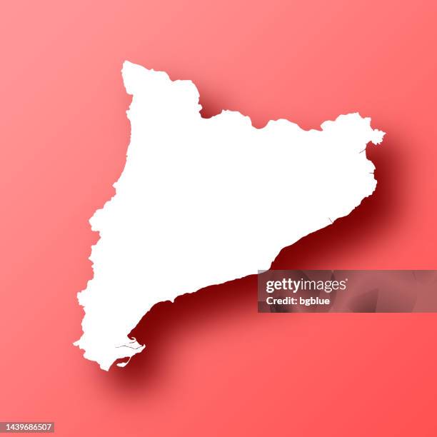 ilustraciones, imágenes clip art, dibujos animados e iconos de stock de mapa de cataluña sobre fondo rojo con sombra - cataluña mapa