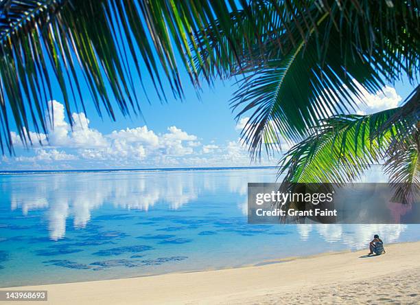 woman sitting beach. - rarotonga fotografías e imágenes de stock