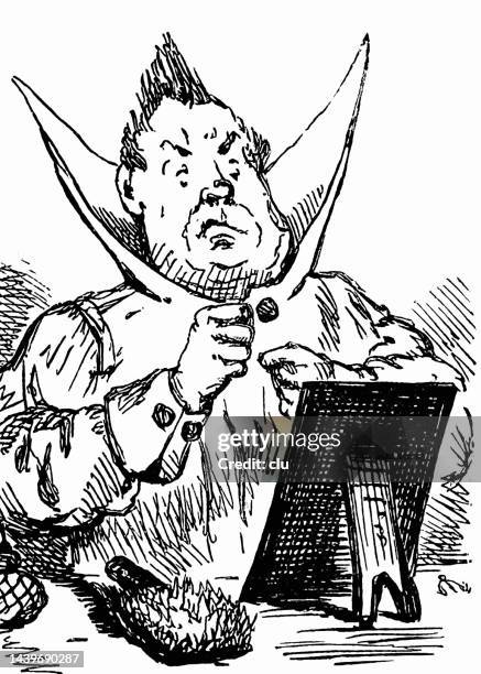 man with a pointy collar looks at himself in the mirror - fun mirror stock illustrations