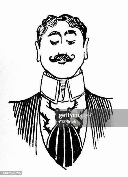 elegant gentleman with a turned-up collar and a beetle as a shirt design - man moustache stock illustrations