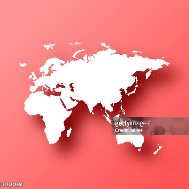 ilustraciones, imágenes clip art, dibujos animados e iconos de stock de mapa de europa, asia, áfrica, oceanía sobre fondo rojo con sombra - eurasia