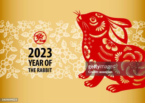 chinese new year rabbit - kung hei fat choi stock illustrations