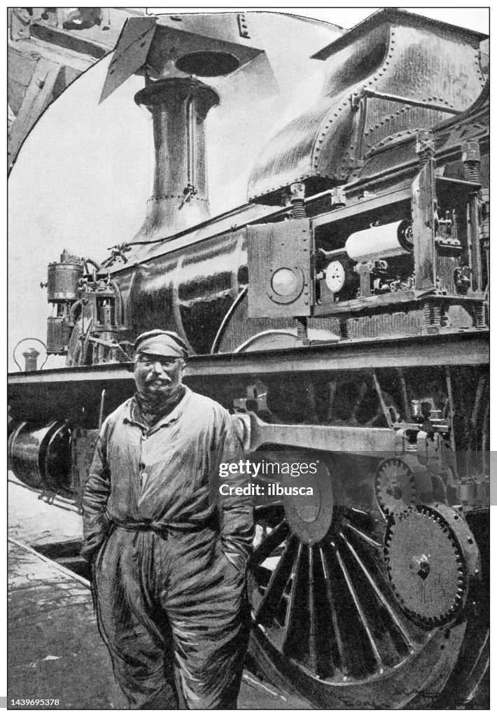 Man Train Engine Antique Image Man And Locomotive High-Res Vector Graphic - Getty Images