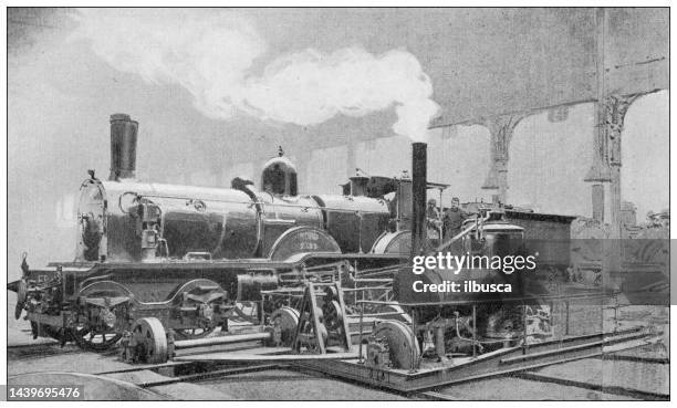 stockillustraties, clipart, cartoons en iconen met antique image: locomotive train - machinist