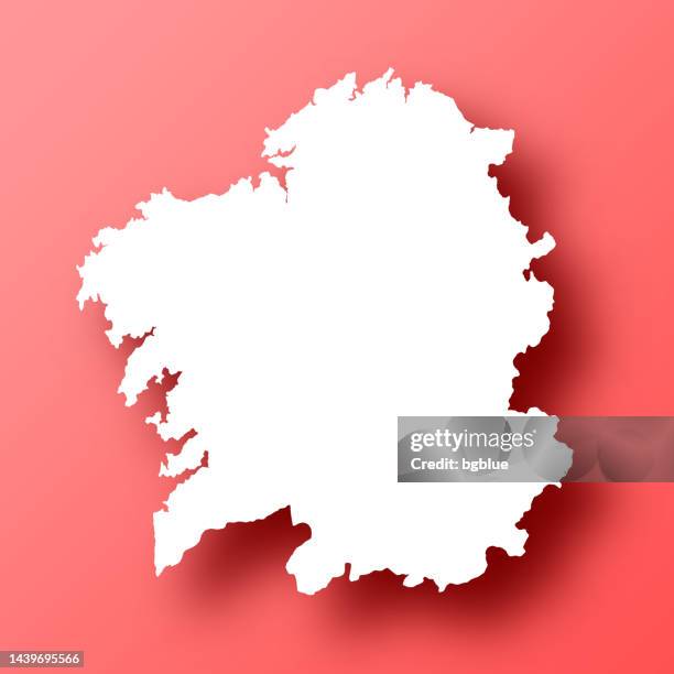 galicia map on red background with shadow - santiago de compostela stock illustrations