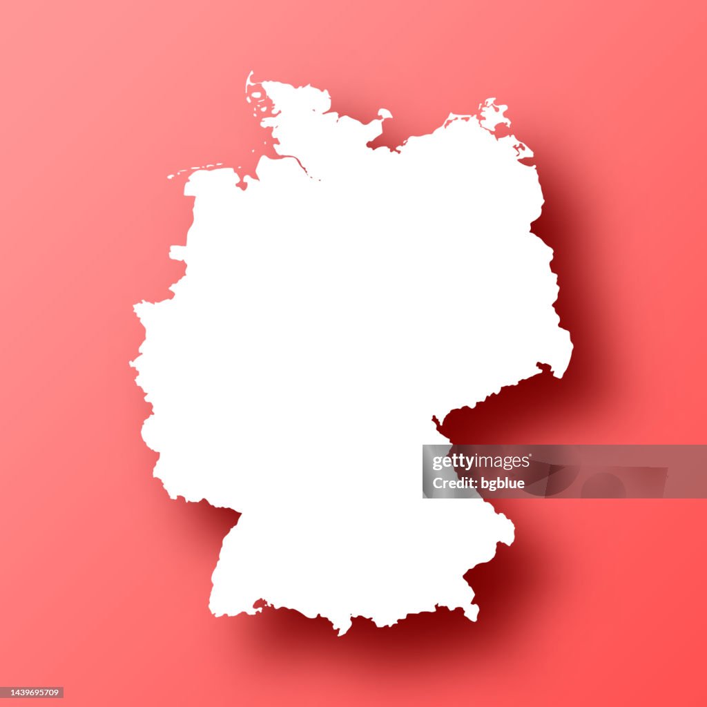 Red Germany Map Germany Map On Red Background With Shadow High-Res Vector Graphic ...