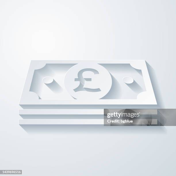 pound banknotes. icon with paper cut effect on blank background - pound note white background stock illustrations