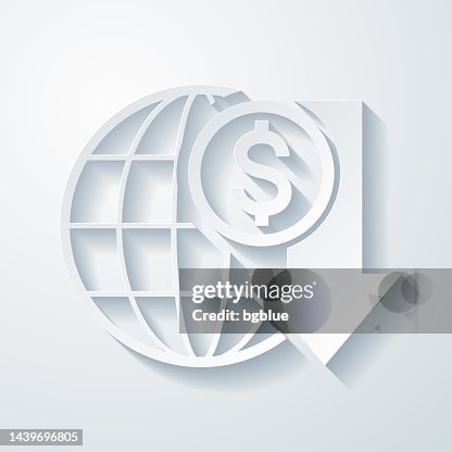 Dollar rate decrease. Icon with paper cut effect on blank background Dollar rate decrease. Icon with paper cut effect on blank background