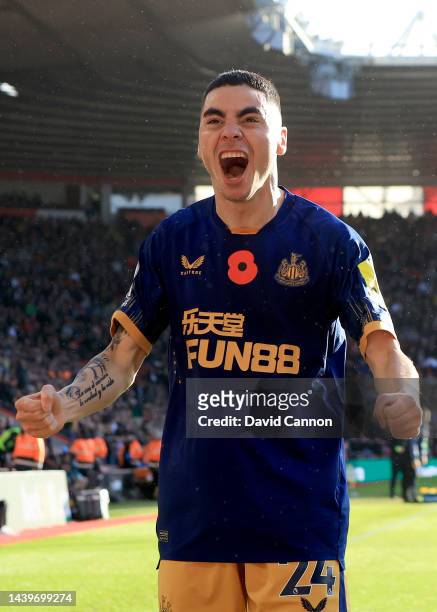 Miguel Almiron of United celebrates his goal during the Premier League match between Southampton FC and Newcastle United at Friends Provident St....