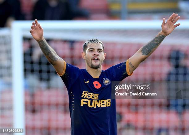 Bruno Guimarae of United celebrates his goal during the Premier League match between Southampton FC and Newcastle United at Friends Provident St....