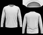3d ilustration white isolated long sleeve t-shirt 3d mockup template on black background